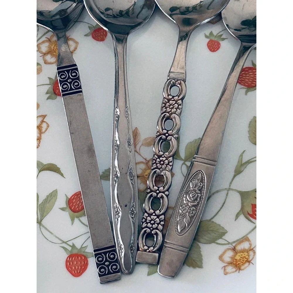 Vintage‎ Mismatched Stainless Flatware Set Service for 4 20pc Floral Boho MCM